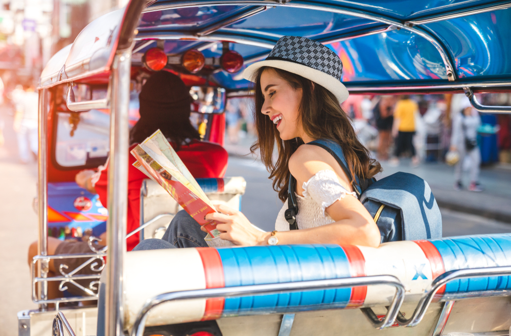 A traveller exploring Bangkok by tuk-tuk during sabbatical travel in Bangkok