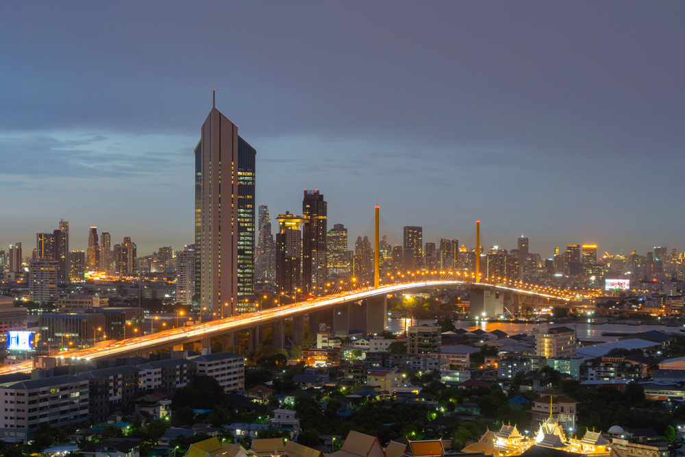 Aerial view of Rama 9. This modern neighbourhood is one of the best areas to stay in Bangkok.