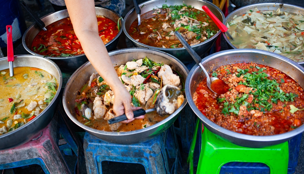 Local dishes at a Bangkok street food market