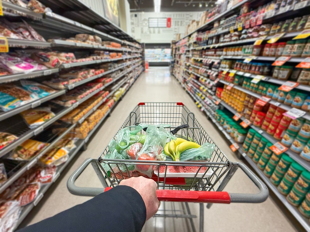 A close up view of a person shopping in a supermarket in Bangkok 